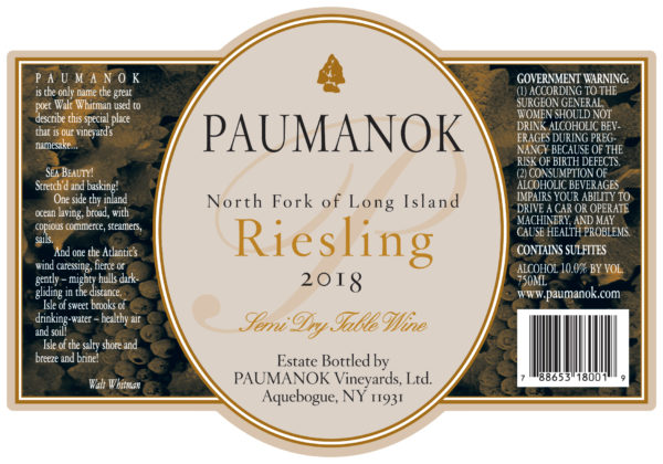 Paumanok Semi Dry Riesling 2018